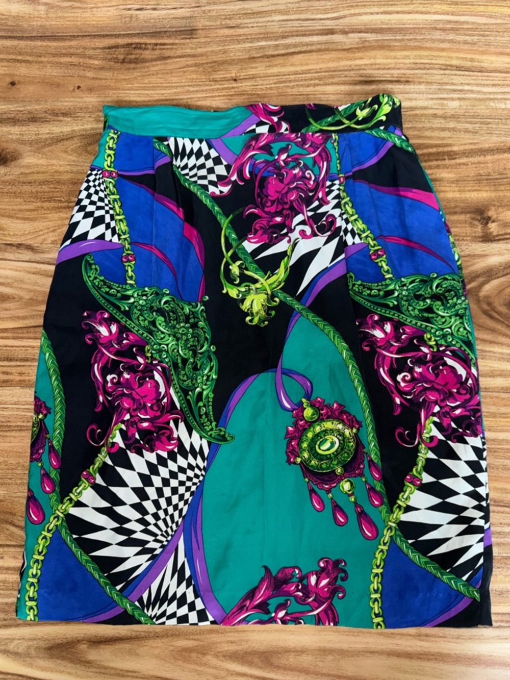 Vintage Pat Argenti Sportswear 100% Silk Bold Print Skirt size L or 8/10